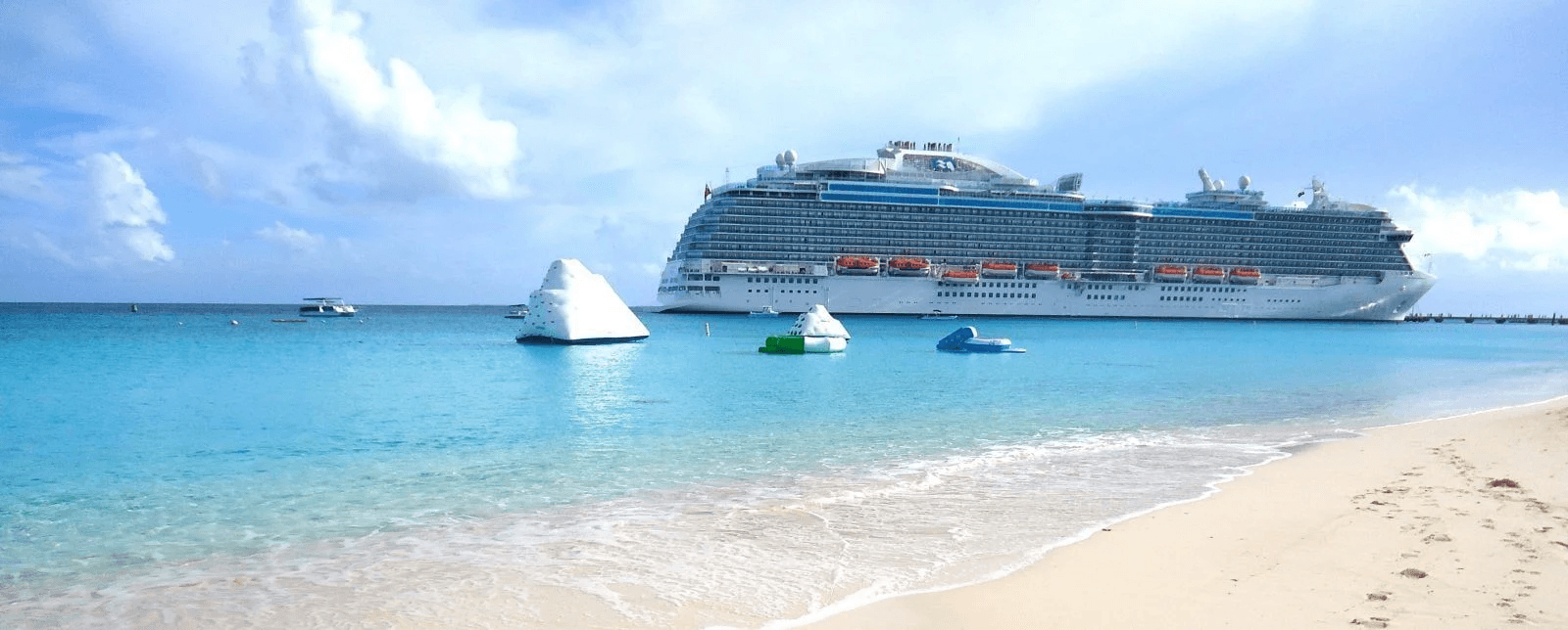 Cruise ship on tropical beach